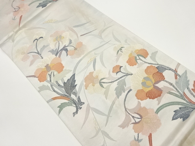 草花模様織出し袋帯